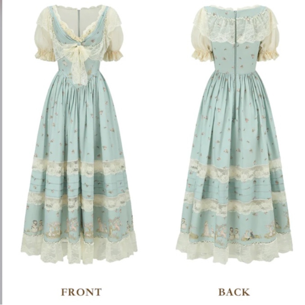 Vintage-Inspired Mint Lace Midi Dress - Romantic Tea-Length Dress - Picture 3 of 8